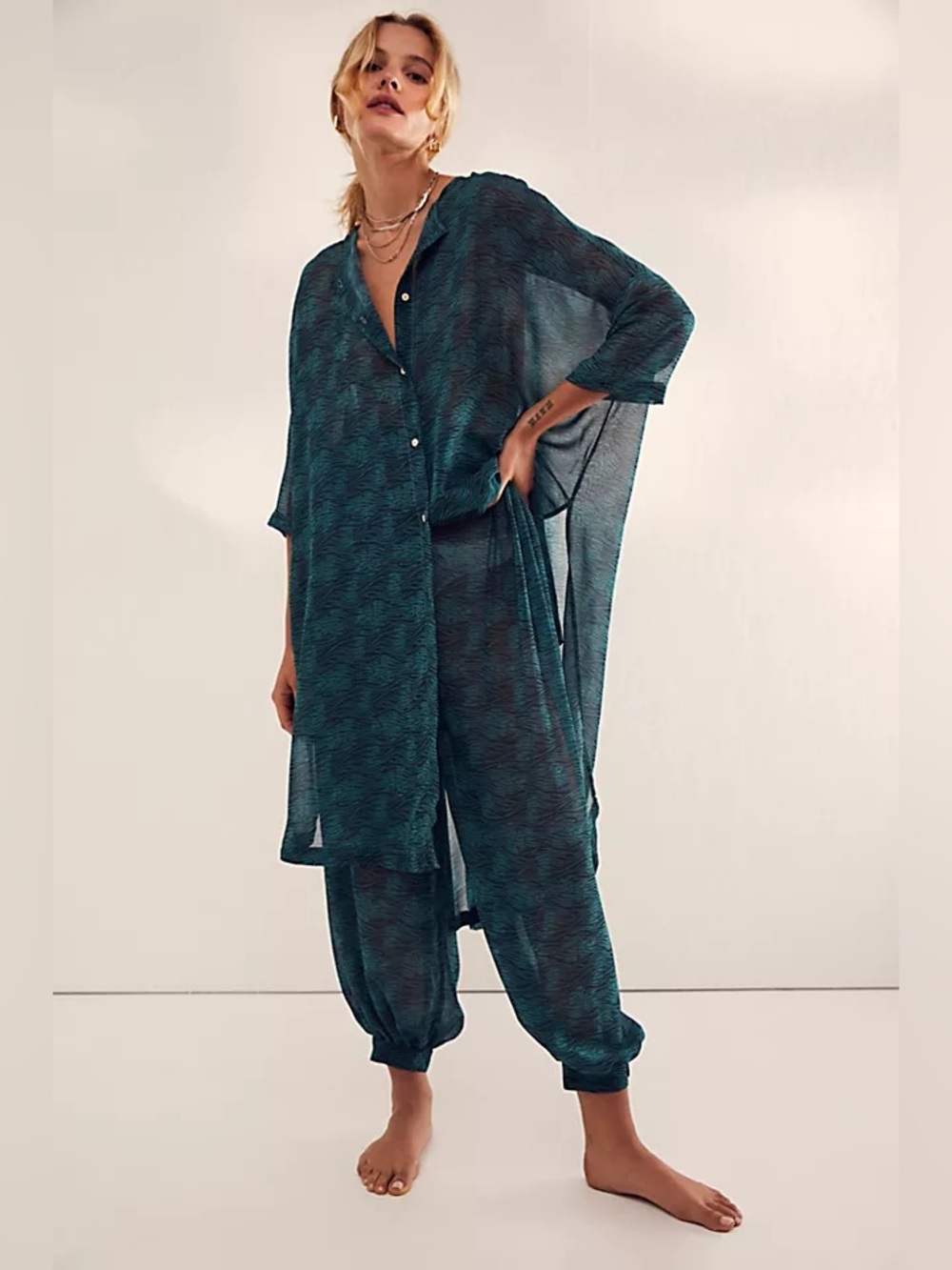 NWT Intimately Free People More Chill Sleep Shirt Sheer Tunic Kaftan L